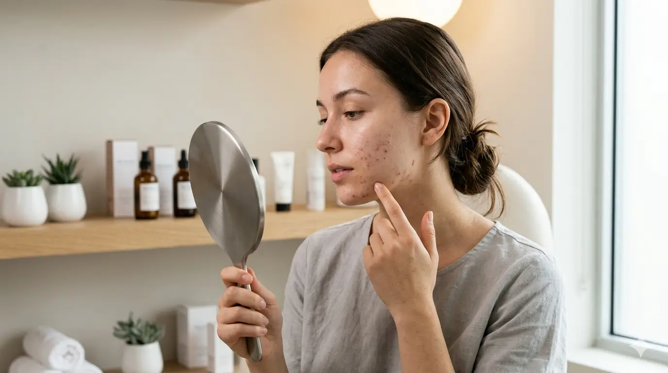 A lady watching Acnes on her face