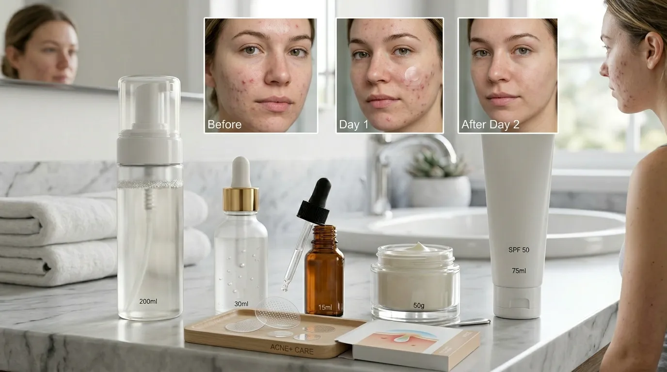 Acne Recovery stages from Day 1 to complete recovery Acne Recovery stages from Day 1 to complete recovery