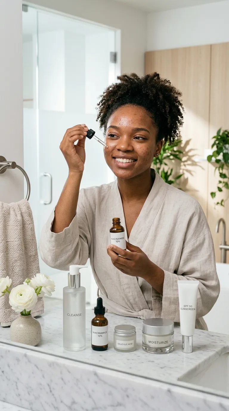 Applying Anti-Acne Serum on Face A lady Applying Anti Acne Serum on Face to Reduce Acne
