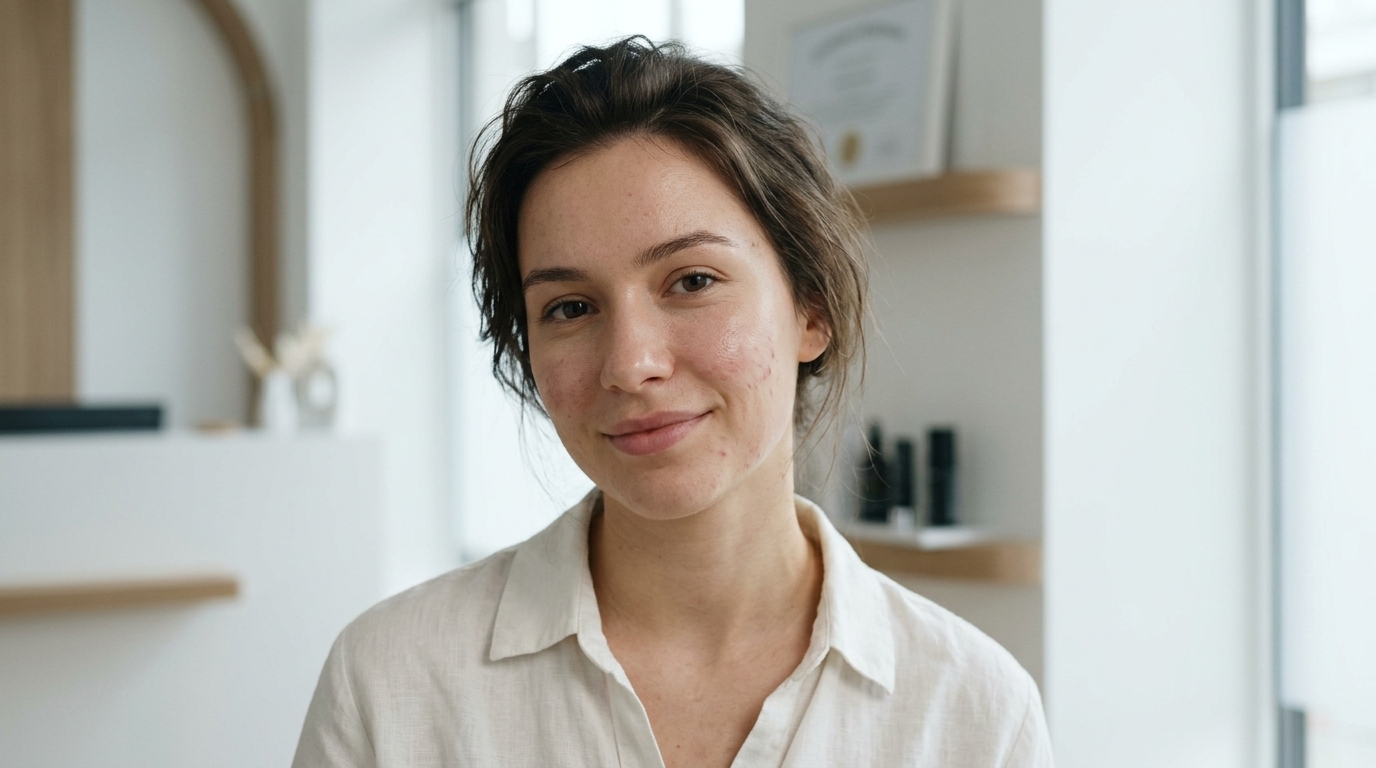 Niacinamide for Acne-Prone Skin Young adult with improving acne-prone skin illustrating how niacinamide supports healthier skin and reduces visible redness.