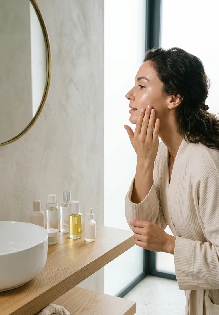 Vertical skincare image highlighting retinol benefits for healthy-looking skin.