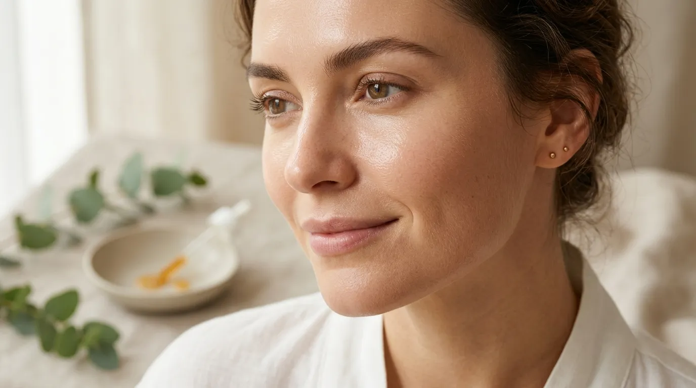 Close-up of glowing facial skin after consistent vitamin C serum application.