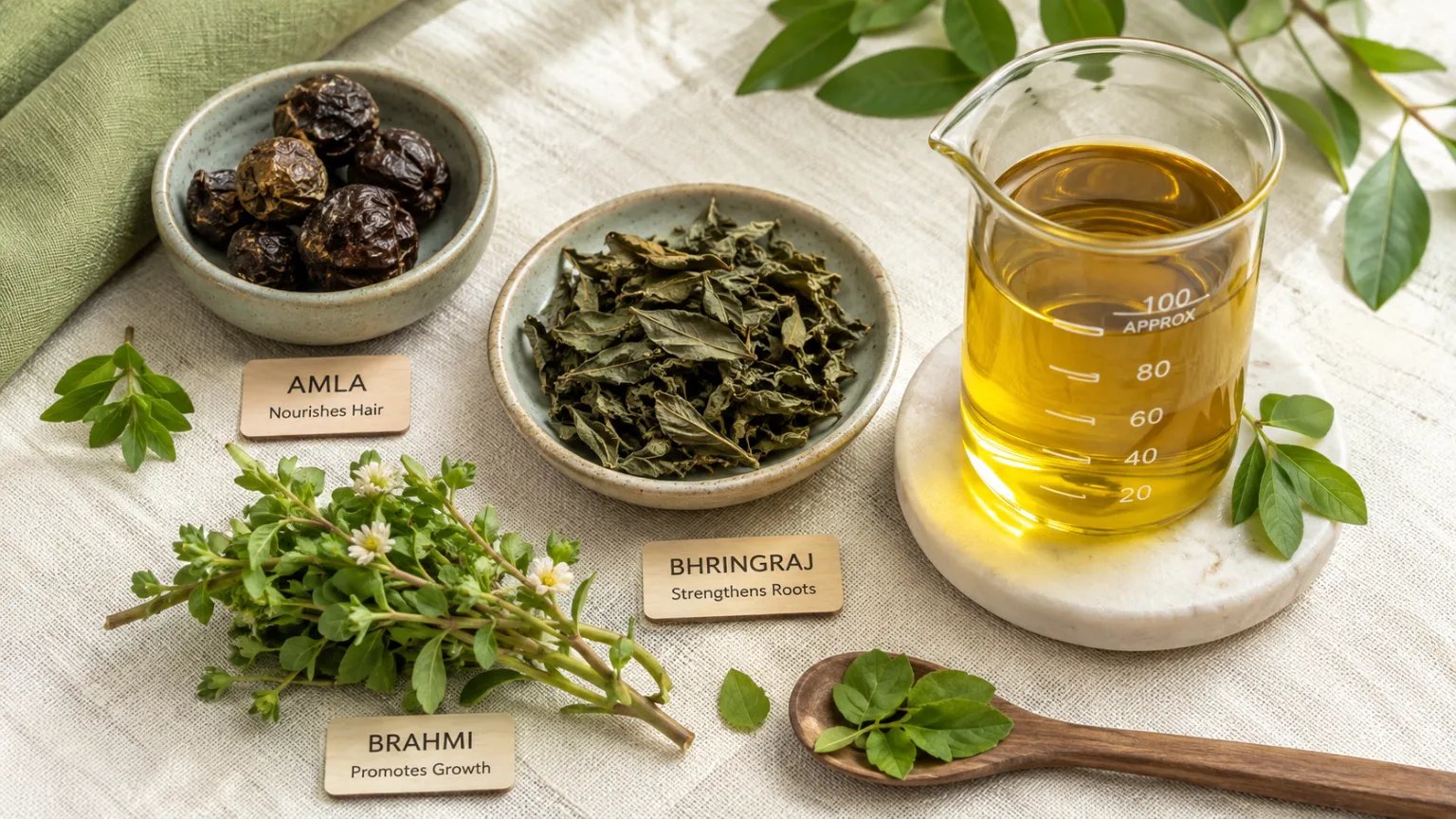 Ayurvedic herbs including Bhringraj and Amla for Damaged Hair